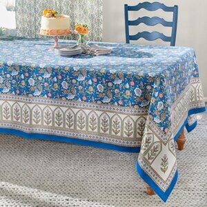 SAFFRON MARIGOLD Floral French Country Hand Printed Tablecloth 70" x 120" Oblong
